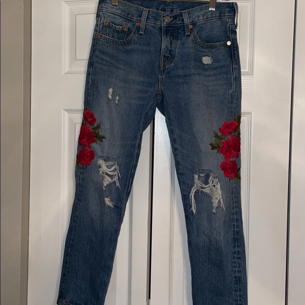 Levi’s Embroidered Distress Mom Jeans